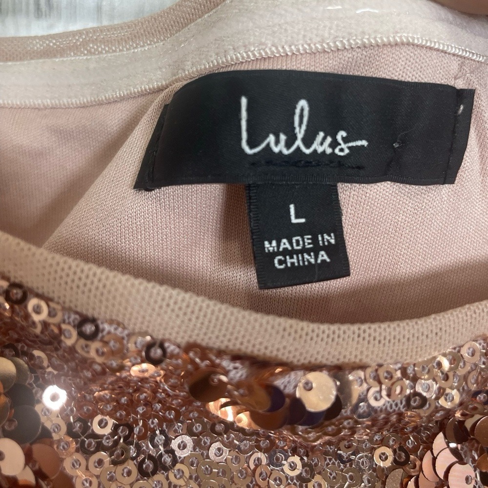 Lulus Glamorous Lifestyle Rose Gold Sequin Strapless Bodycon Dress‎ size L Party - Picture 5 of 8